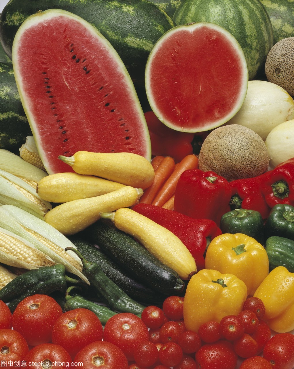 農(nóng)業(yè)生產(chǎn),什錦蔬菜和西瓜特寫(xiě)鏡頭。